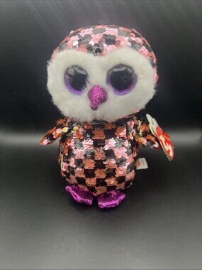 Ty Flippables Sequined Owl Plush Toy w/ Heart Tag, Ages 3+